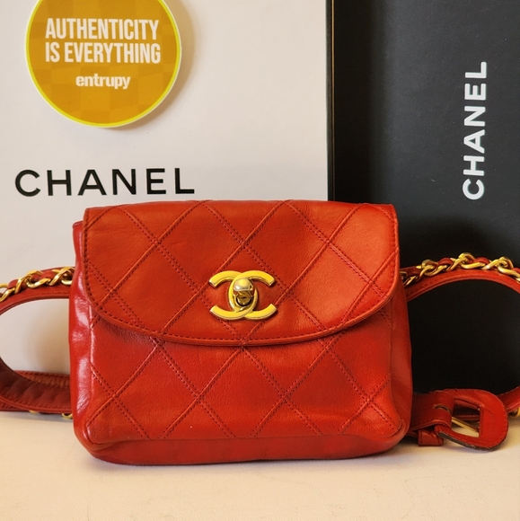 Chanel CC Turn Lock Matellase Belt Bag Lipstick Red + Entrupy COA - Picture 16 of 16